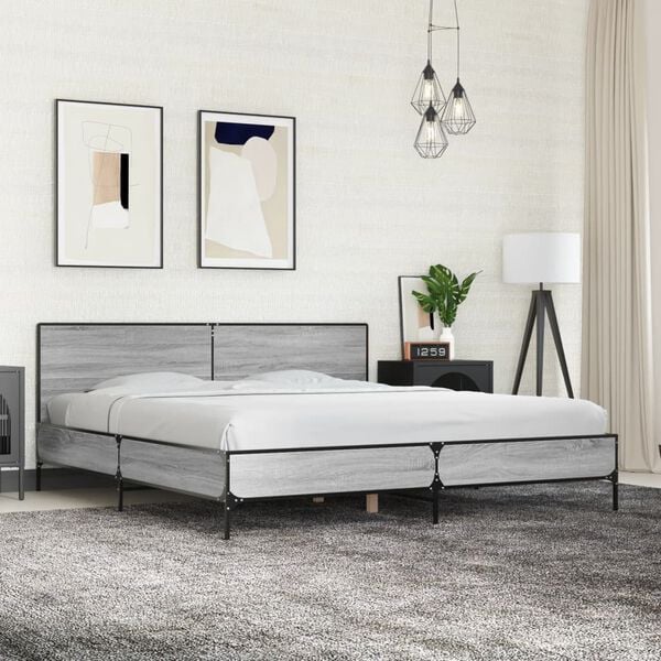 vidaXL Bed Frame Grey Sonoma Engineered wood, metal Full Modern