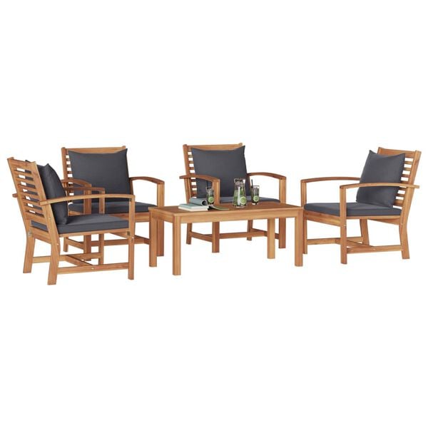 vidaXL Garden Sofa Set 5 pcs Natural Solid Teak Wood