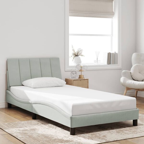 vidaXL Bed Frame with LED without Mattress "Hanko" Light Gray 39.4"x74.8" Velvet