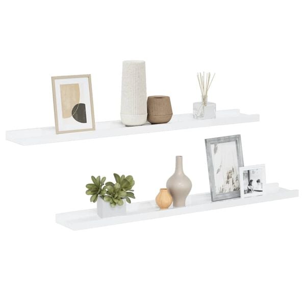 vidaXL Wall Shelf Set of 2 High gloss white MDF 31.5x3.5x1.2 in