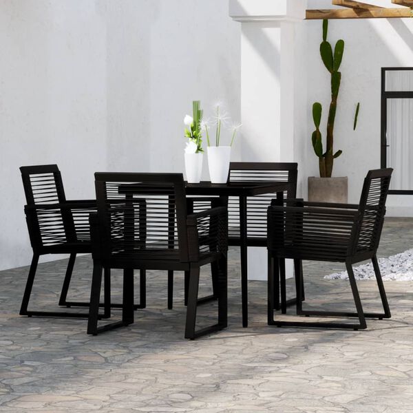 vidaXL Dining Set Black Powder-coated steel, glass, PVC rattan