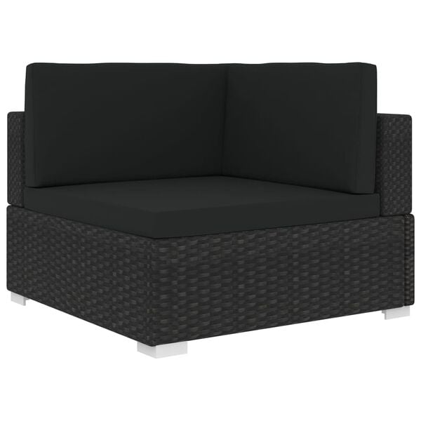 vidaXL Corner Seat Black PE rattan, powder-coated steel, polyester Small