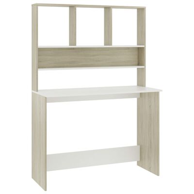 vidaXL Desk with Shelves White and Sonoma Oak 43.3"x17.7"x61.8" Engineered Wood