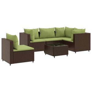 vidaXL Patio Lounge Set Brown Poly Rattan Set of 6 Adjustable Feet