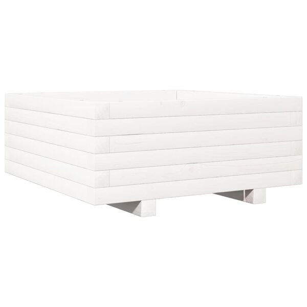 vidaXL Garden Planter White Solid Pine Wood 24 in Decorative Inlays