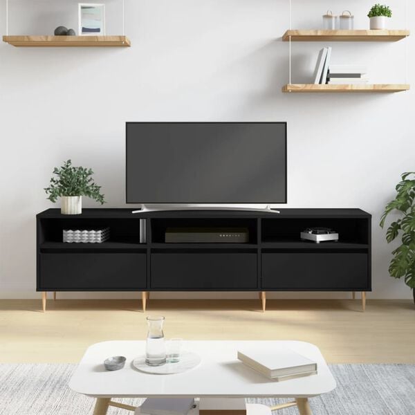 vidaXL TV Cabinet Black Engineered wood, Iron 59.1 in x 11.8 in x 17.5 in