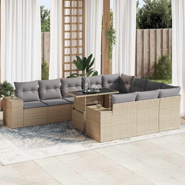 vidaXL Garden Sofa Set Beige (sofa), Light Grey (cushions)