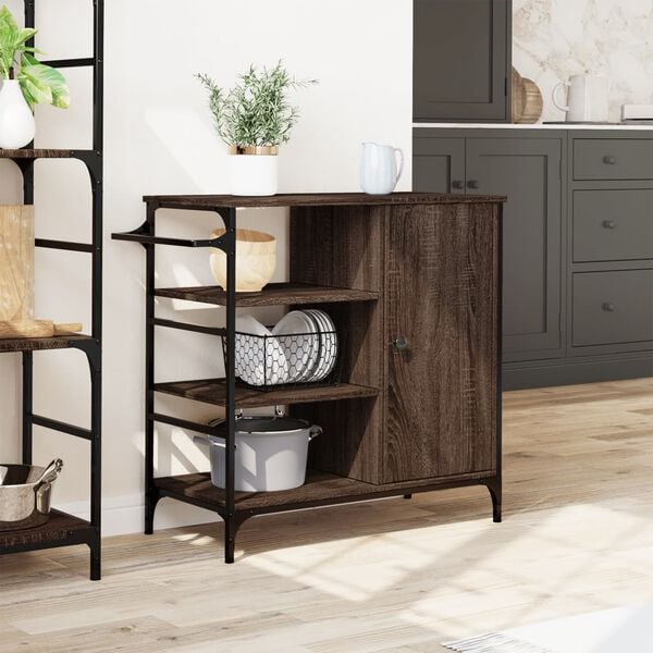 vidaXL Kitchen Trolley Brown Oak 34.4"x15.2"x33.3" Engineered Wood