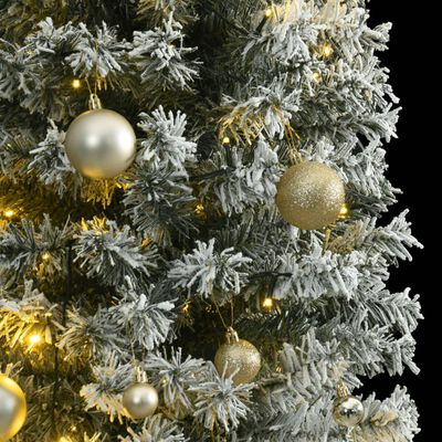vidaXL Slim Christmas Tree 300 LEDs & Ball Set & Flocked Snow 106.3"
