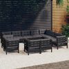 vidaXL Garden Lounge Set Black Solid Pinewood, 100% Polyester Fabric