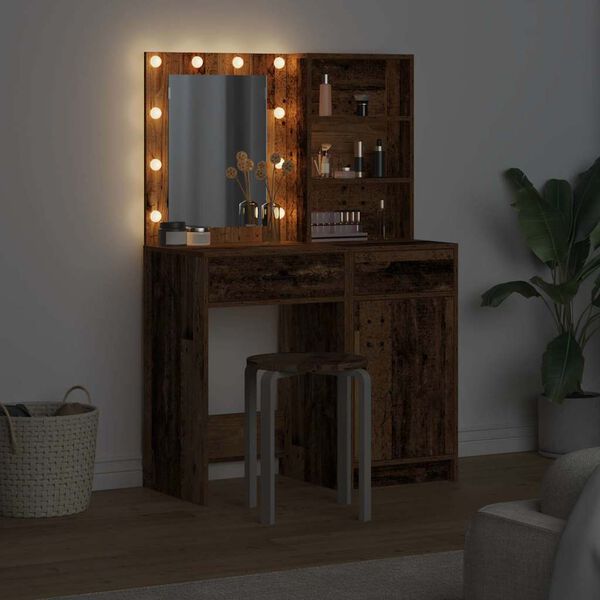 vidaXL Dressing Table Set with LED 2 pcs Old Wood Engineered Wood