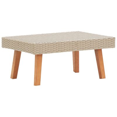 Rectangular wicker coffee table with angled wooden legs