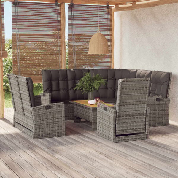 vidaXL Garden Lounge Set Grey PE Rattan 4 Piece Set Adjustable Armrests