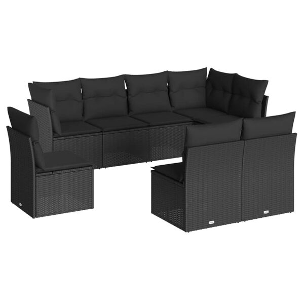 vidaXL Garden Sofa Set Black PE rattan, powder-coated steel Large
