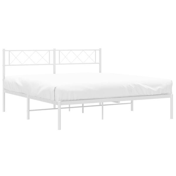 vidaXL Metal Bed Frame White Powder-Coated Steel Full Metal Bed Frame