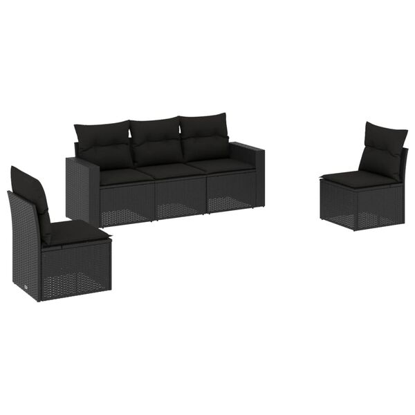vidaXL Garden Sofa Set Black PE rattan, Powder-coated steel, 100% polyester