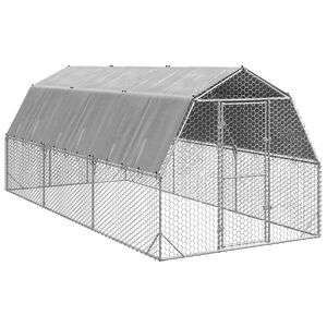 vidaXL Chicken Run Galvanized Steel Galvanized Steel, Polyethylene Large
