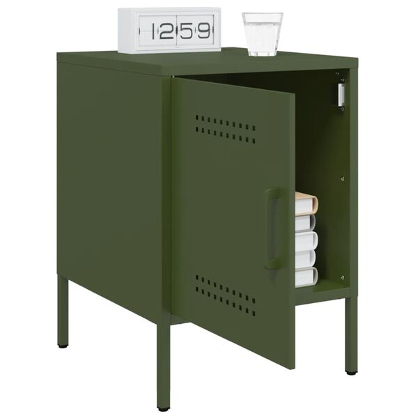 vidaXL Bedside Cabinet Set of 2 Olive Green Steel 14.2 x 15.4 x 19.9 in