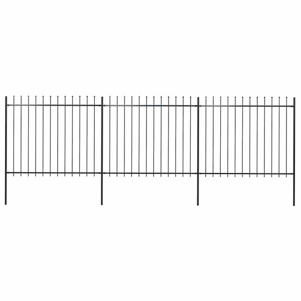 vidaXL Garden Fence with Spear Top Steel 211.4"x59.1" Black