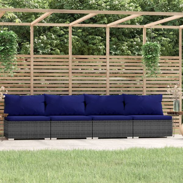 vidaXL 4-seater Sofa Grey PE rattan Large Modular 4-Seater Sofa