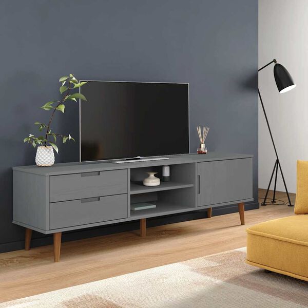 vidaXL TV Cabinet "MOLDE" Grey 62.2x15.7x19.3" Solid Wood Pine