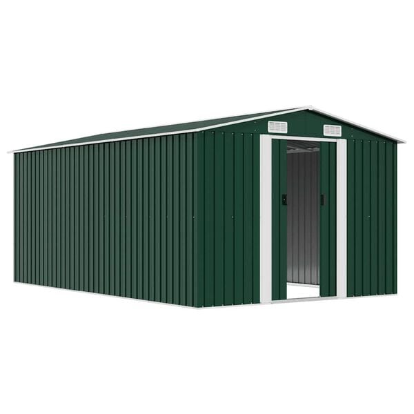 vidaXL Garden Shed Green Galvanized Steel Large Sliding Doors