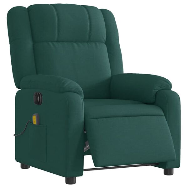 vidaXL Electric Massage Recliner Chair Dark Green Fabric