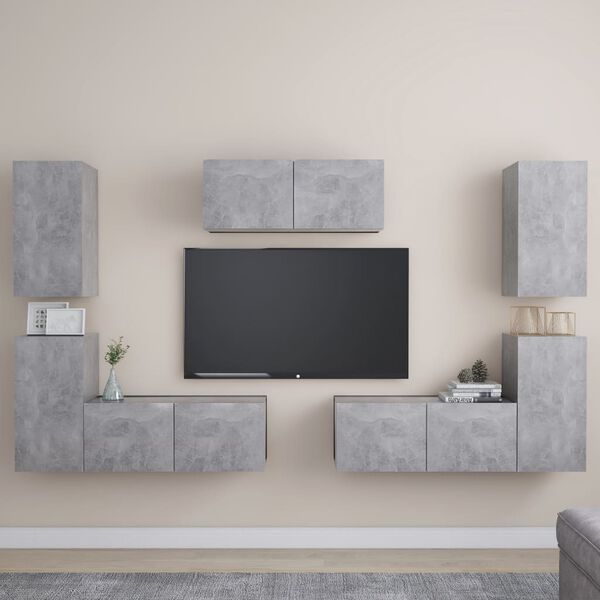 vidaXL 7 Piece TV Stand Set Concrete Gray Engineered Wood