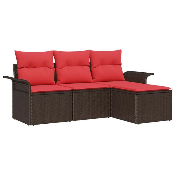 vidaXL Garden Sofa Set with Cushion 4 pcs Brown Poly Rattan