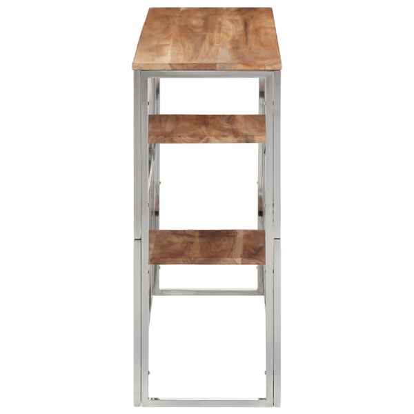 vidaXL Console Table Silver, Natural Wood Stainless steel, Solid Acacia wood