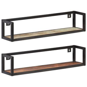vidaXL Wall Shelf Set of 2 Mixed Color Solid Reclaimed Wood, Iron Medium