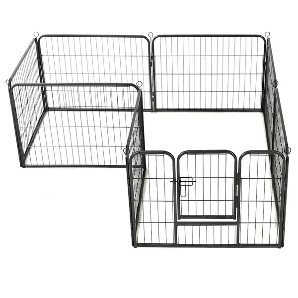 vidaXL Dog Playpen Black Powder-Coated Steel