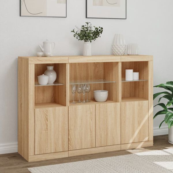 vidaXL Sideboard Set of 3 Sonoma Oak Engineered Wood Large