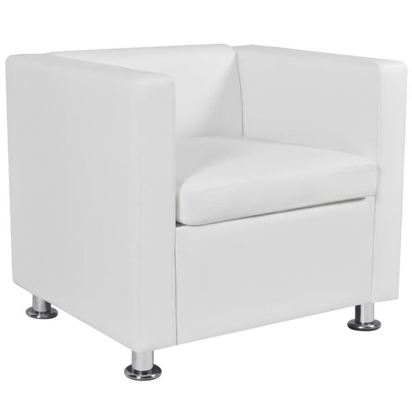 vidaXL Armchair White Faux Leather Compact Durable Armchair Cubic