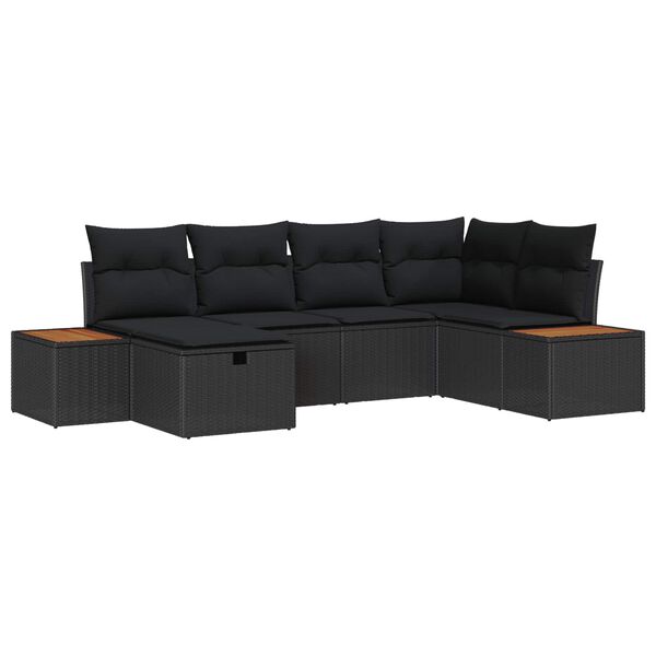 vidaXL Garden Sofa Set with Cushion with Storage Black Poly Rattan