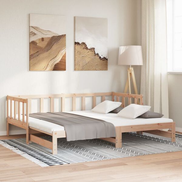 vidaXL Day Bed Natural Pine Solid Pine Wood Twin Extendable Day Bed