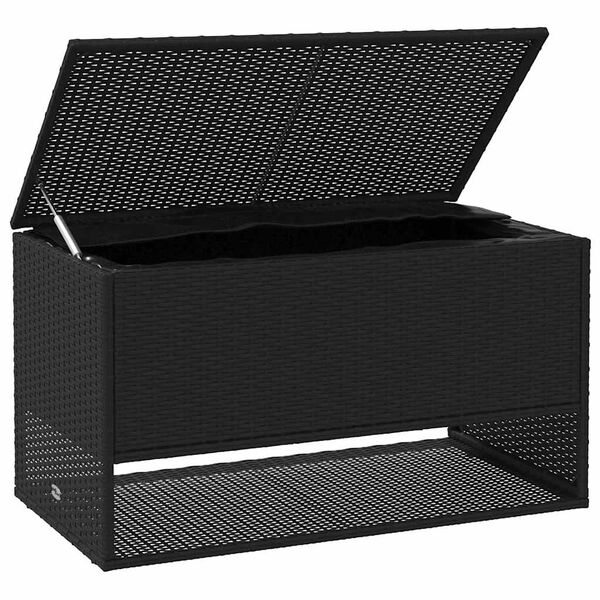 vidaXL Cushion Box Black PE Rattan, Powder-Coated Steel, Polyester