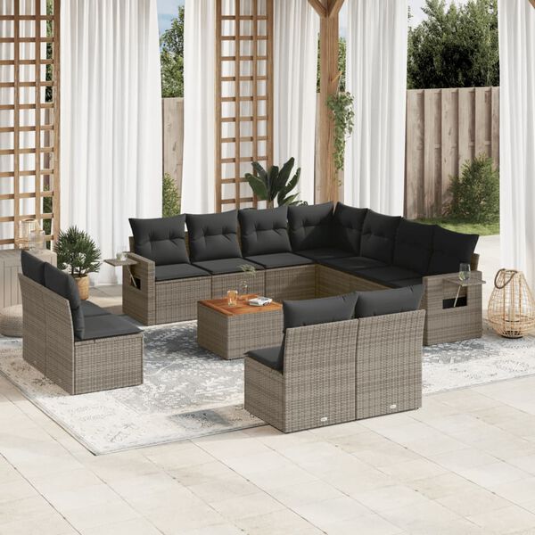 vidaXL Garden Sofa Set Gray PE Rattan Sectional Foldable