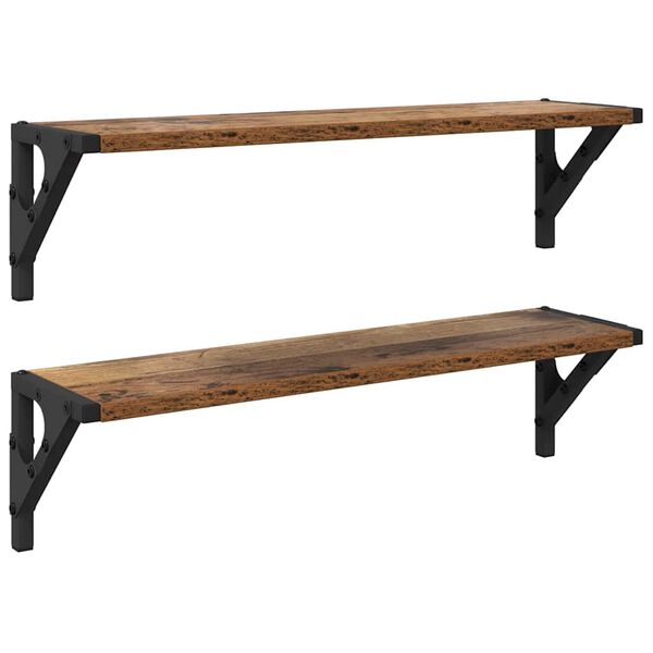 vidaXL Wall Shelves with Shelf 2 pcs Old Wood 23.62 x 5.91 x 6.10 in