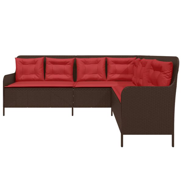 vidaXL Patio Sofa Brown and Red PE rattan, powder-coated steel, polyester