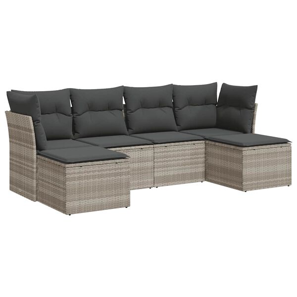 vidaXL Garden Sofa Set Light grey PE rattan 6 Piece Set Adjustable Feet