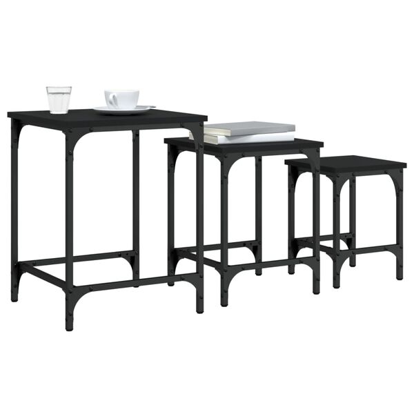 vidaXL Nesting Coffee Table Set of 3 Black Engineered wood, metal