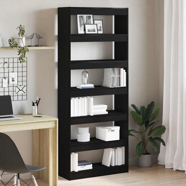 vidaXL Book Cabinet Black Oak 31.50 x 11.81 x 77.95 in Engineered Wood
