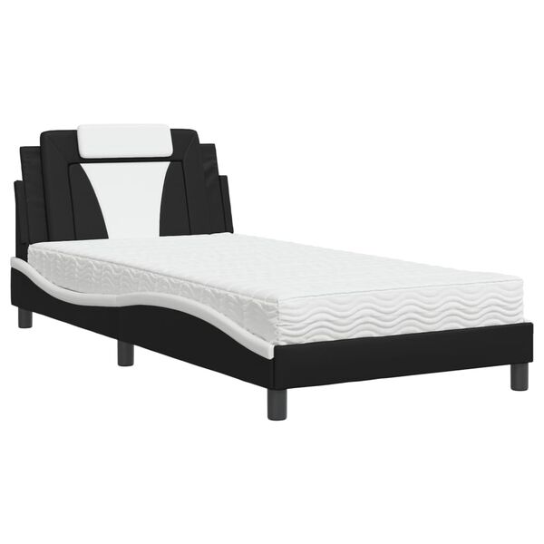 vidaXL Bed Black and white Faux leather Single Bed Rectangular