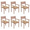 vidaXL Patio Chair Set of 6 Beige Fine sanded teak hardwood Medium