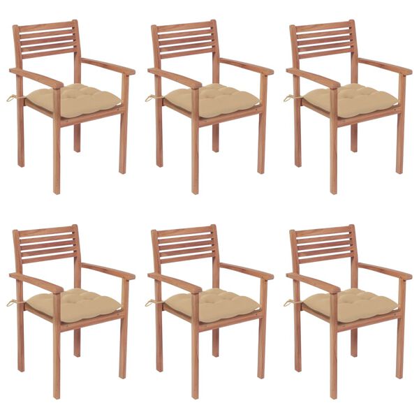 vidaXL Patio Chair Set of 6 Beige Fine sanded teak hardwood Medium