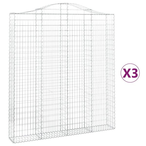 vidaXL Arched Gabion Baskets 3 pcs 78.7x11.8x220/240" Galvanised Iron