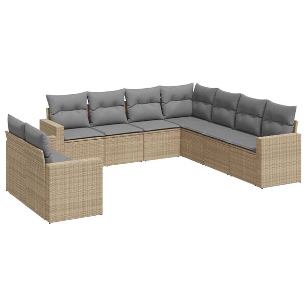 vidaXL Outdoor Sofa Set Beige PE Rattan Large Adjustable Feet