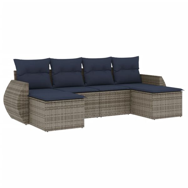 vidaXL 6 Piece Garden Sofa Set with Cushions Grey Poly Rattan