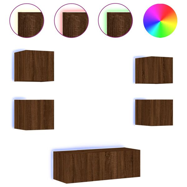 vidaXL TV Wall Unit Brown Oak Engineered wood Medium TV Wall Unit